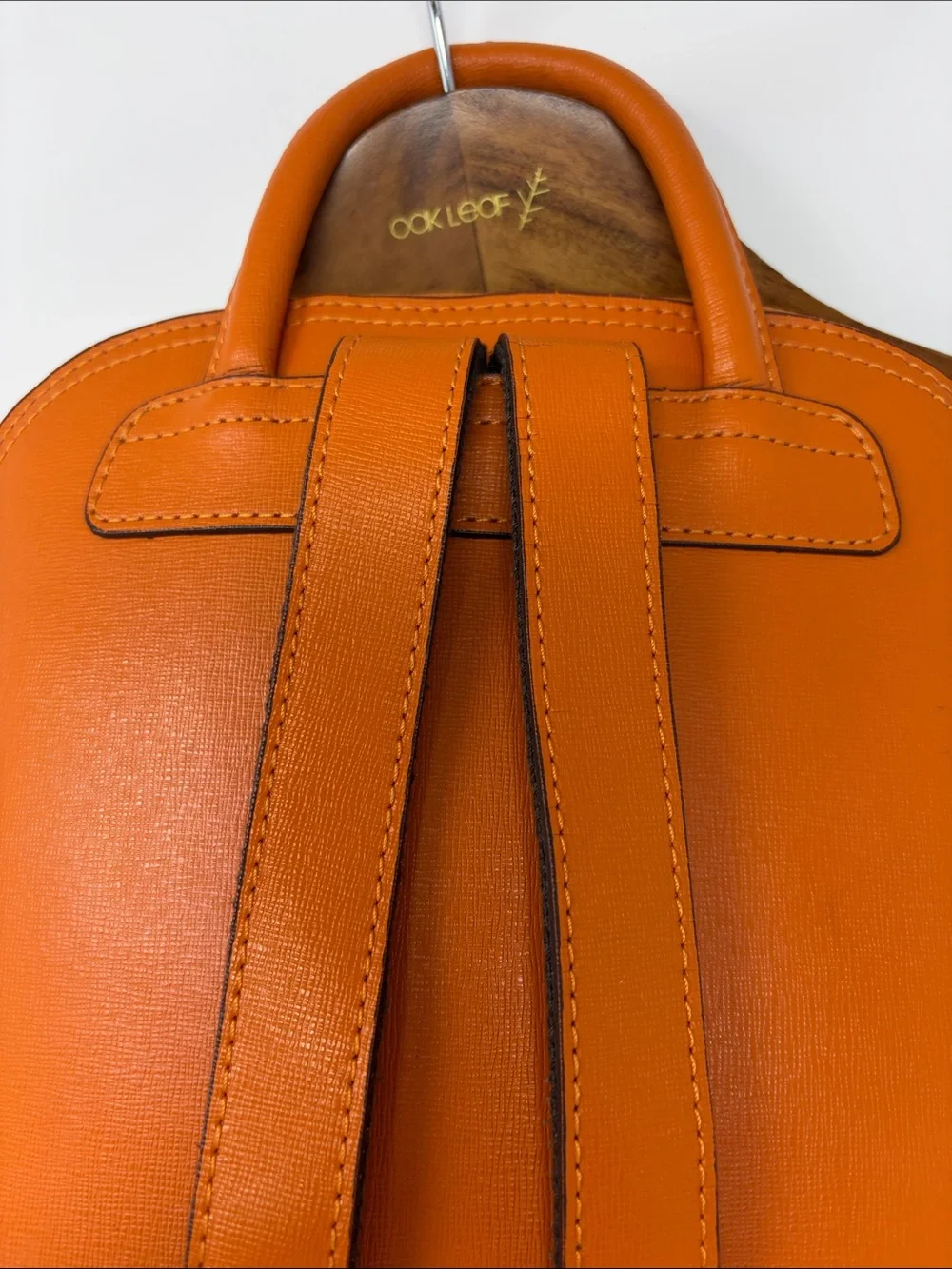 Jack Georges Bright Orange Leather Backpack with Front Zip Pocket